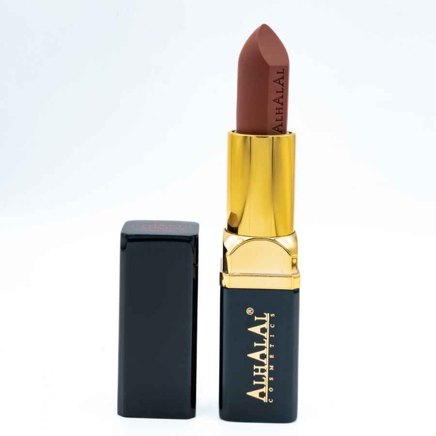 Alhalal Cosmetics Samtlippenstift in brauner Farbe mit goldenen Details LIPPESNTIFT BROWN