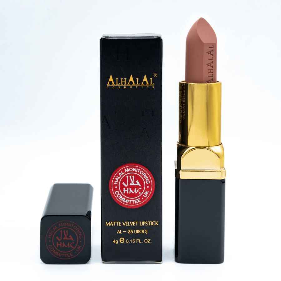 Beige-Lippenstifte von Alhalal Cosmetics mit seidig-glattem Samtfinish und luxuriöser Verpackung