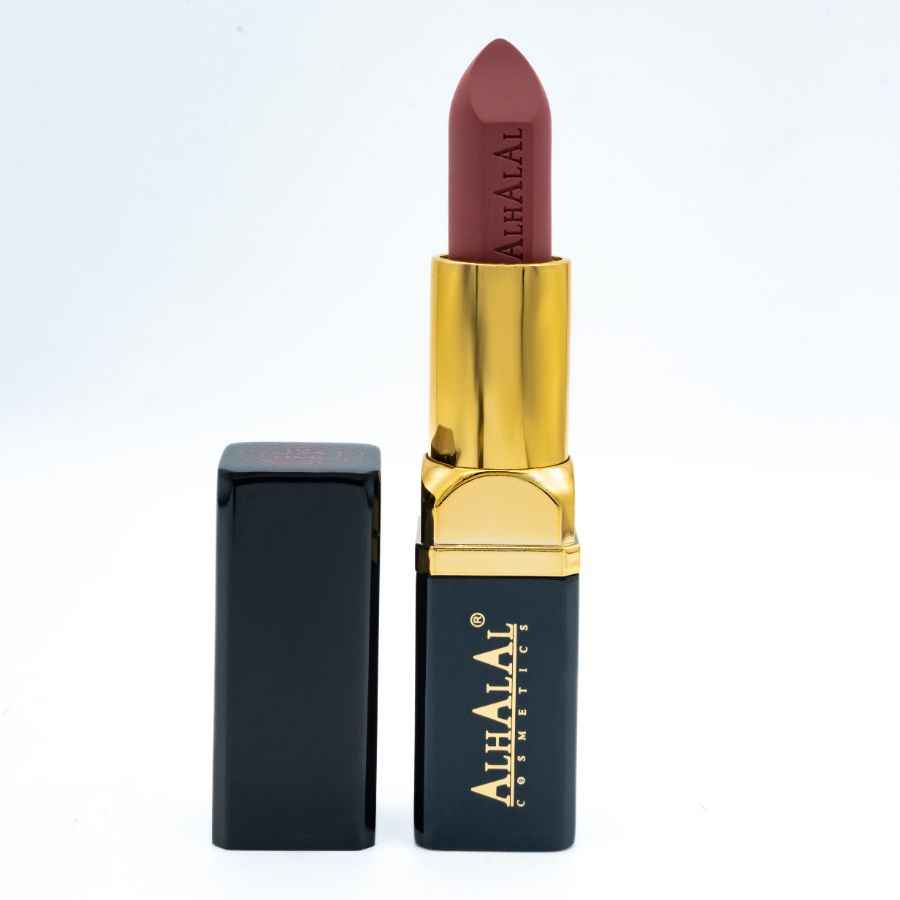 Alhalal Cosmetics Samt-Lippenstift im luxuriösen schwarz-goldenen Etui mit tiefem Pink