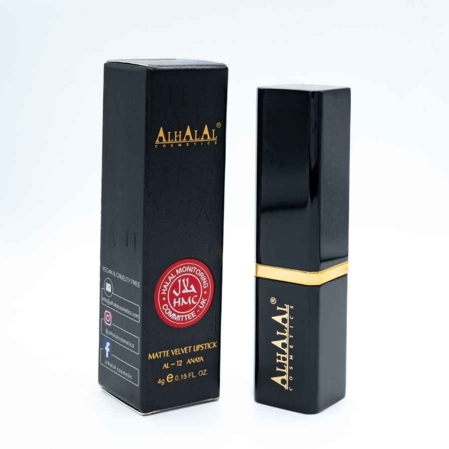Alhalal Cosmetics PURPLE BROWN LIPSTICK matte Samtlippenstift in schwarzer Verpackung
