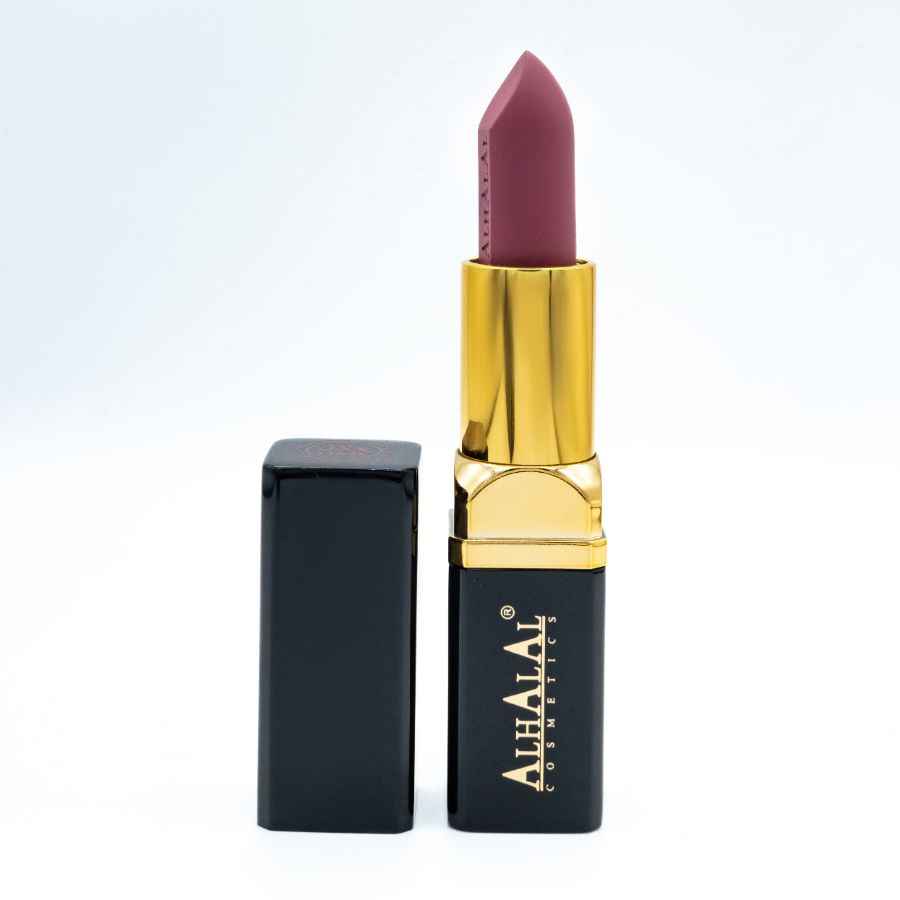 Alhalal Cosmetics Samtlippenstift in lilabrauner Lippenstiftfarbe mit goldenem Ärmel