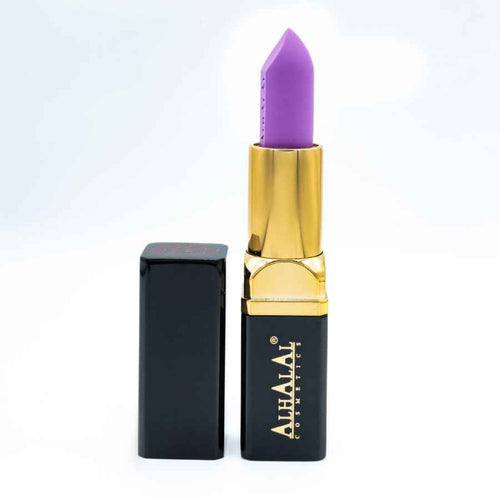 Alhalal Cosmetics lila Lippenstift in Samttextur mit goldenem und schwarzem Ärmel