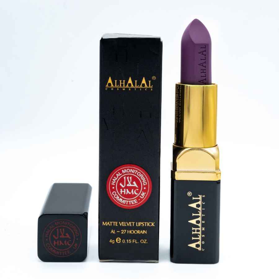 PURPLE LIPSTICK von Alhalal Cosmetics in Samtfinish mit goldenem und schwarzem Ärmel