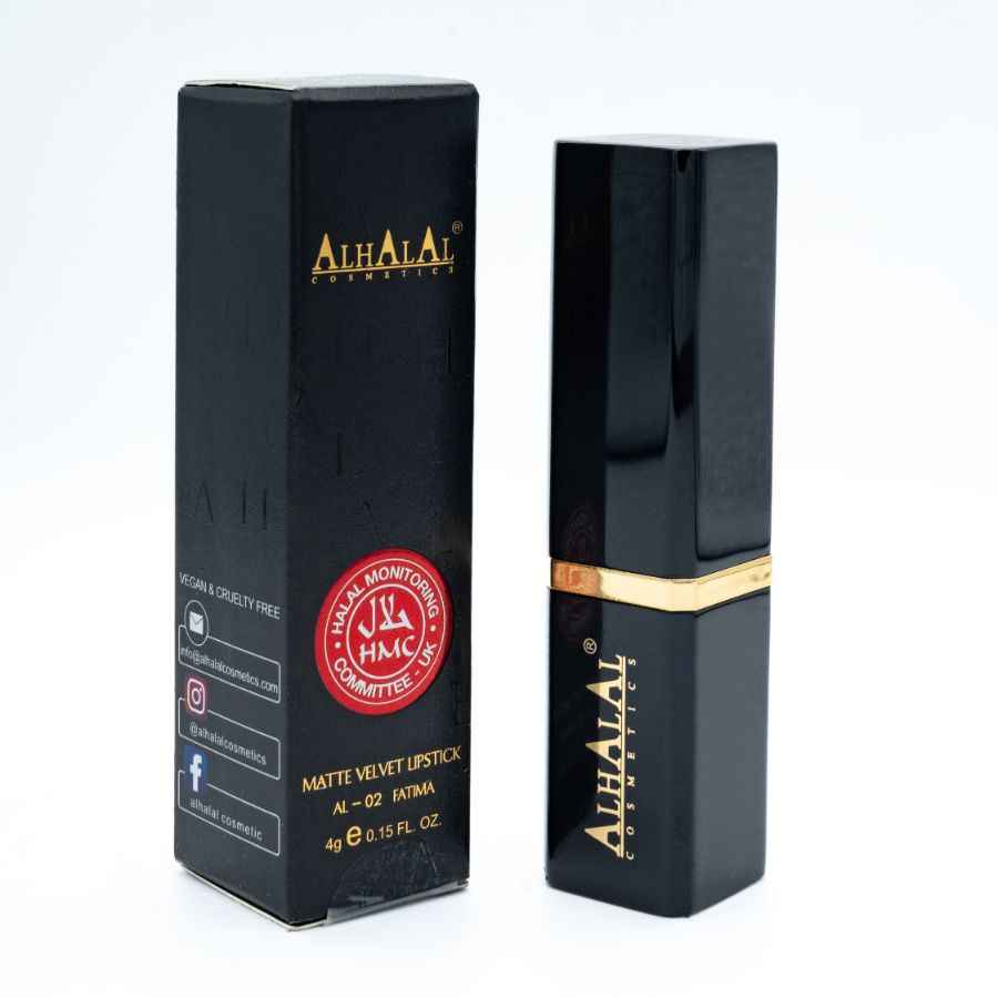 Alhalal Cosmetics schwarze matte Samt-Lippenstiftverpackung mit PARSE LIPSTICK-Branding