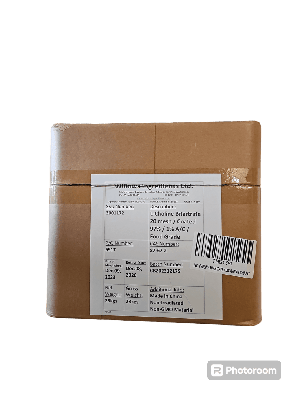 L-Cholin-Bitartrat 25 kg – BeBulk Nutrition